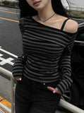 [MADE] One-Shoulder Open Stripe Tee