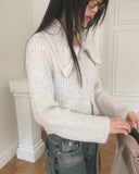 Ar Big Collar Fur Angora Two-Way Knit Zip-up