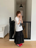 Haltri Lace Tiered Banding Long Skirt