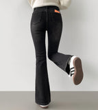 Boot Cut Fit Bonding Brushed Banding Denim Pants