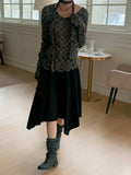 [Scarp set] Feld Checkered See-through Shirring Long Sleeve T-shirt
