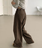 Hem Snap Cut Pin Tuck Adjust Wide Balloon Cotton Pants