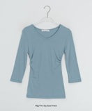 Onepie U-neck/V-neck Side Shirring Three Quarter Sleeve Tee