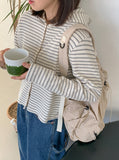 Lofem stripe ribbed hood cardigan