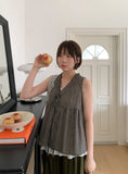 Utant Layered Check Frill Sleeveless Blouse