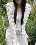 Efu slim fit two-way see-through lace hooded zip-up