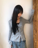 BL Button Point Ribbed Slim Cardigan