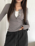 Doa Wool Button Slim Long Sleeve T-Shirt