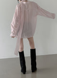 Sie Knot See-through Wrap Shirt Blouse