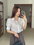 Tibet Stripe Puff Shirt Blouse