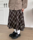 Maidet Pintuck Banding Flared Check Long Skirt