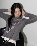 [Scarf Set] Pring Flower Printed Round Long Sleeve T-shirt