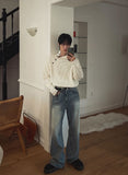 Pale wash wide denim pants