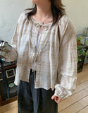Lille Summer Check Ribbon Shirring Blouse