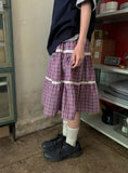 [BAONHAUS] Yanbi Check Lace Banding Midi Skirt