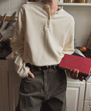 Dense Velour Henley Neck Long Sleeve T-Shirt