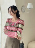 Wendys Color Matching Flower Embroidery Knit
