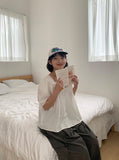 Kohyo Summer Embroidered Shirring Short Sleeve Blouse
