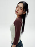 W Raglan Color Matching Three Quarter Sleeve T-Shirt