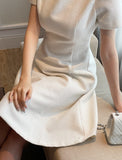 Ipu Heart Neck Puff Tweed Flare One Piece