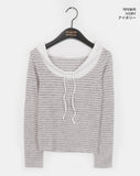 Lasso striped string layered outer brushed color matching off-shoulder T-shirt