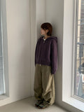 Runro Stripe Two-Way Hood Zip-Up Knit Cardigan