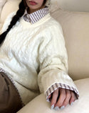 Delin round neck cable wool knit