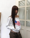Burnoon American Flag Strap One Off Shoulder Long Sleeve Zip-up