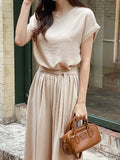 Hazel Wrinkle Short Sleeve T-Blouse Banding Wide Pants Set