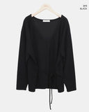 Nocket String Loose Fit V-neck Long Sleeve T-Shirt
