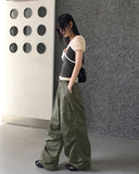 Shanz shirring pleated see-through puff short sleeve T-shirt