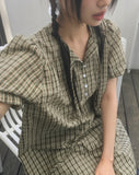 Kio check button strap short sleeve one-piece dress