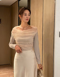 Shadov See-Through Shirring Span Tee Blouse