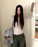 Pumin Square Neck Brushed Slim T-Shirt