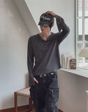 Div Ribbed Henley Neck Long Sleeve Tee