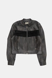 Block suede crop racing leather jacket
