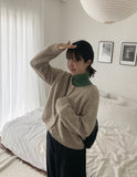 Rurui Mix Color Wool Crop Cardigan