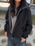 Berndi Check Crop Hood Windbreaker Zip-Up Jumper