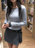 Oen Dot Slit Belt Mini Skirt