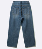 Classy Semi Wide Denim Pants Washed Blue