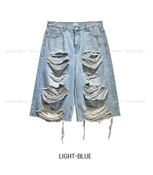 【U LAN】Chif Vintage Damage Bermuda Denim Pants U LAN】Chif Vintage Damage Bermuda Denim Pants (U LAN/デニム