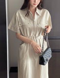 Peijing Pocket Collar Zip-up Long One Piece (Belt Set)