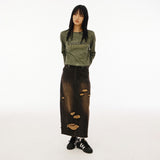 Damaged Washing Denim Long Skirt