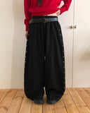 Nadine Studded Banding Strap Wide-Fit Training Long Pants