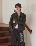 The Born Washed Leather Crop Trucker Jacket