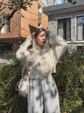 Mix cable crop hooded knit