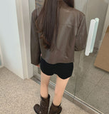 Semi crop leather blouson rider jacket
