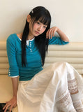 [MADE] Oeun Round Button Three Quarter Sleeve T-Shirt