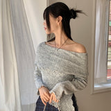 Lawton ribbed diagonal off-shoulder long sleeve knit