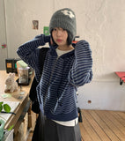 Nikio Two Way Brushed Stripe Hood Zip-Up